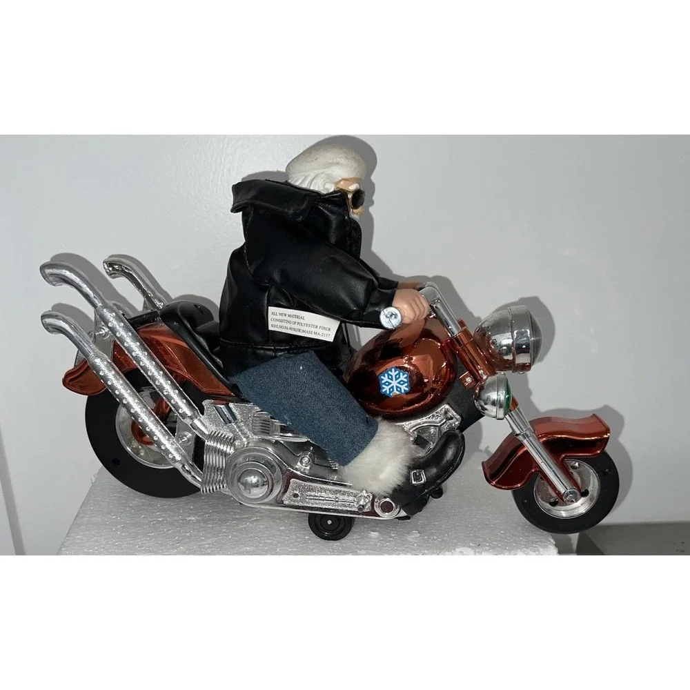 (320/2)Vintage Animated Biker Santa on Motorcycle Light-Up Musical Figurine